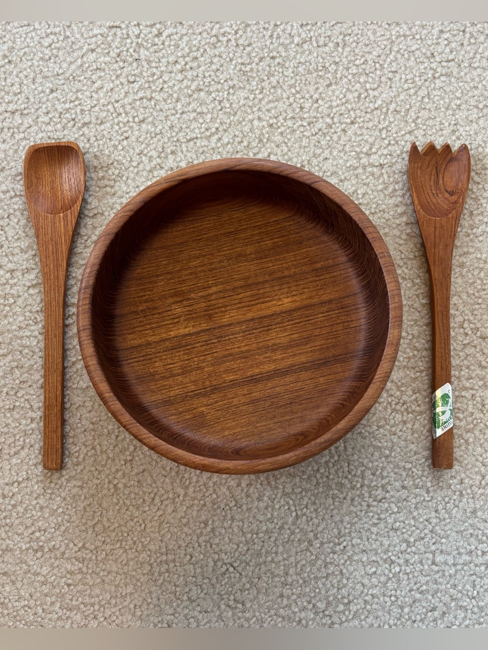 Goodwood Vintage Wooden Salad Bowl with Serving Utensils - Brown
